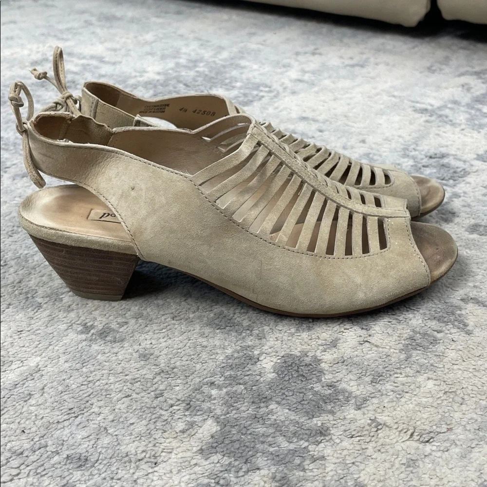 Paul Green Trisha Nubuck Leather Slingback Mid Heel Sandals Cut Out Sz 7